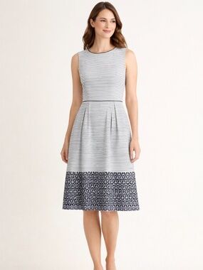 Brooks Brothers Navy White Striped Dress Pleated Sleeveless Cotton Size 6